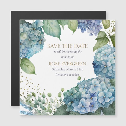 Personalisieren Sie Brautparty Blue Hydrangea Magnetkarte (Vorne/Hinten)