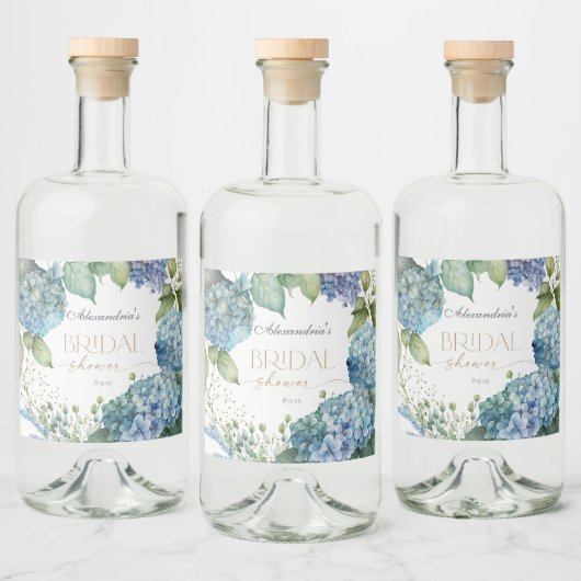 Personalisieren Sie Brautparty Blue Hydrangeas Alkoholflaschenetikett (Flaschen)