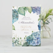 Personalisieren Sie Brautparty Blue Hydrangeas Dankeskarte (Stehend Vorderseite)