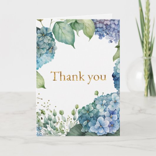 Personalisieren Sie Brautparty Blue Hydrangeas Dankeskarte (Vorderseite)