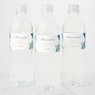 Personalisieren Sie Brautparty Blue Hydrangeas Wasserflaschenetikett