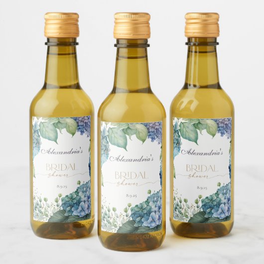 Personalisieren Sie Brautparty Blue Hydrangeas Weinetikett (Flaschen)