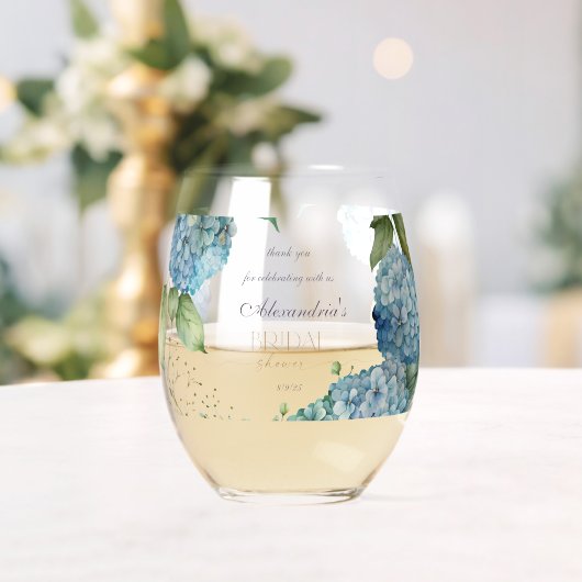 Personalisieren Sie Brautparty Blue Hydrangeas Weinglas Ohne Stiel (Insitu (Hochzeit))