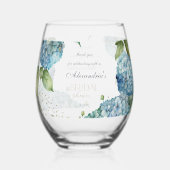 Personalisieren Sie Brautparty Blue Hydrangeas Weinglas Ohne Stiel (Vorderseite)