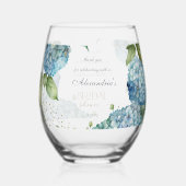Personalisieren Sie Brautparty Blue Hydrangeas Weinglas Ohne Stiel (Rückseite)