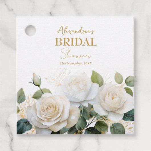 Personalisieren Sie Brautparty White Roses Geschenkanhänger (Vorderseite)