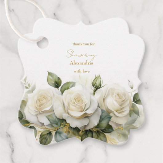 Personalisieren Sie Brautparty White Roses Geschenkanhänger (Vorderseite)