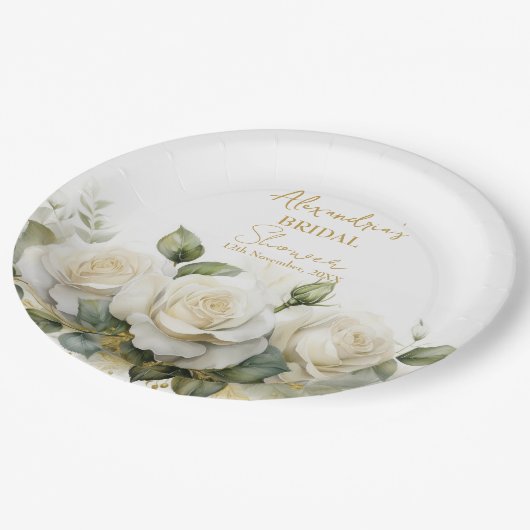 Personalisieren Sie Brautparty White Roses Pappteller (Schrägansicht)