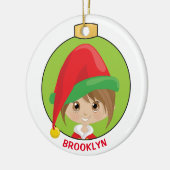 Personalisieren Sie Brünette Girl Elf Keramik Ornament (Links)