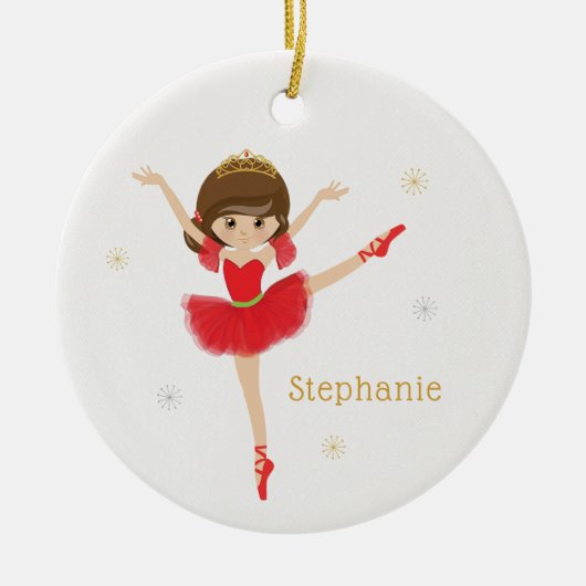 Personalisieren Sie Brünette Weihnachten Ballerina Keramik Ornament (Vorne)
