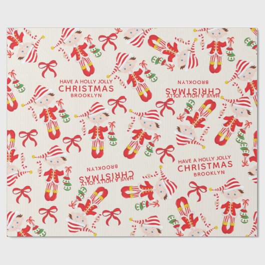 Personalisieren Sie Brünetten Boy Elf Geschenkpapier (Flach)