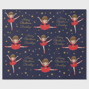 Personalisieren Sie Brünetten Weihnachtsballerina Geschenkpapier