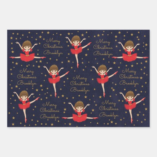 Personalisieren Sie Brünetten Weihnachtsballerina Geschenkpapier Set (Vorderseite)