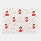 Personalisieren Sie Brünetten Weihnachtsballerina Geschenkpapier Set (Vorderseite 3)