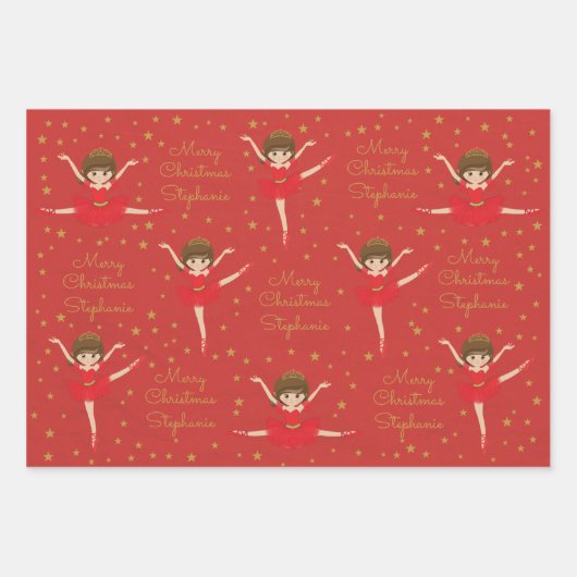 Personalisieren Sie Brünetten Weihnachtsballerina Geschenkpapier Set (Vorderseite 2)