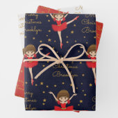 Personalisieren Sie Brünetten Weihnachtsballerina Geschenkpapier Set (Beispiel)