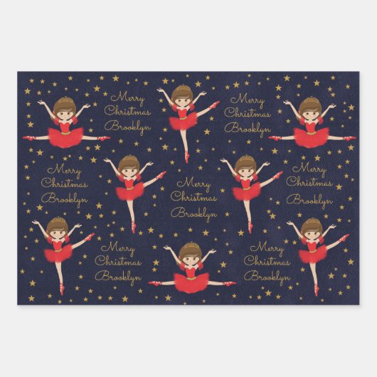 Personalisieren Sie Brünetten Weihnachtsballerina Geschenkpapier Set (Vorderseite)