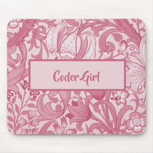 Personalisieren Sie Coder Girl Pink Floral Zeichne Mousepad (Vorne)