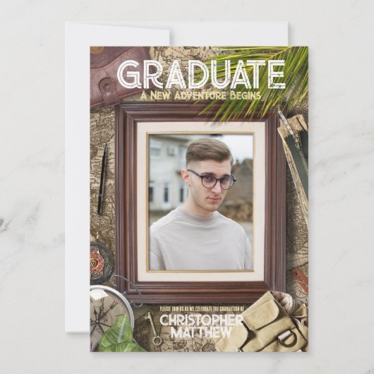 Personalisieren Sie Coole Adventurer Theme Abschlu Einladung (Vorderseite)
