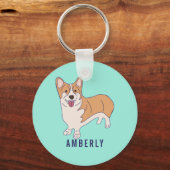 Personalisieren Sie Corgi Dog Mint Green Schlüsselanhänger (Vorderseite)