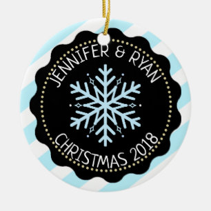 Personalisieren Sie Coupels Foto Schwarz-weiß Snow Keramik Ornament