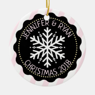 Personalisieren Sie Coupels Foto Schwarz-weiß Snow Keramik Ornament