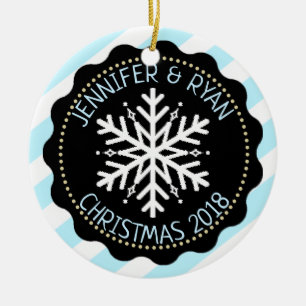 Personalisieren Sie Coupels Foto Schwarz-weiß Snow Keramik Ornament