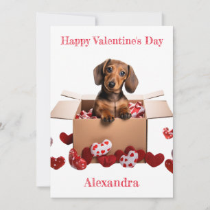 Personalisieren Sie Dackel Welpen mit Herzvalentin Feiertagskarte