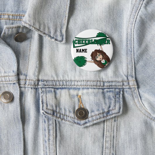 Personalisieren Sie Dark Green Cheerleader Girl Button (Beispiel)