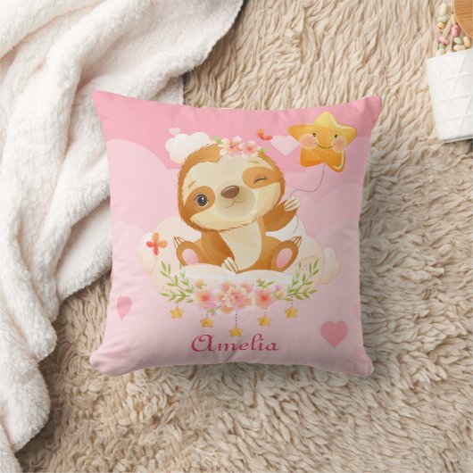 Personalisieren Sie das Baby Girl Sloth auf Wolken Kissen (Decke)