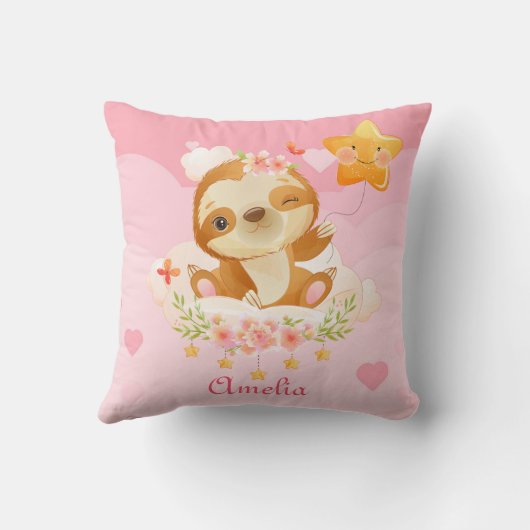Personalisieren Sie das Baby Girl Sloth auf Wolken Kissen (Rückseite)