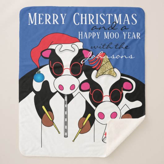 Personalisieren Sie das Blanket "Happy Moo Year"/M Sherpadecke (Vorderseite)