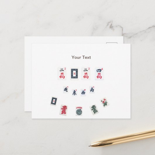 Personalisieren Sie das Design der MahJong-Fliesen Ankündigungspostkarte (Vorderseite/Rückseite Beispiel)