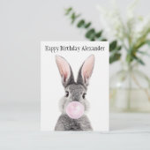 Personalisieren Sie das Graukaninchen, das rosa Ka Postkarte (Stehend Vorderseite)