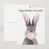 Personalisieren Sie das Graukaninchen, das rosa Ka Postkarte (Vorne/Hinten)