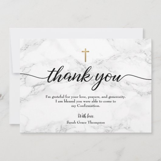 Personalisieren Sie das Gray-Marble-Gold-Kreuz Dankeskarte (Vorderseite)