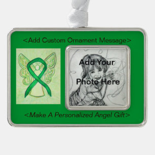 Personalisieren Sie das Green Awareness Ribbon Ang Rahmen-Ornament Silber