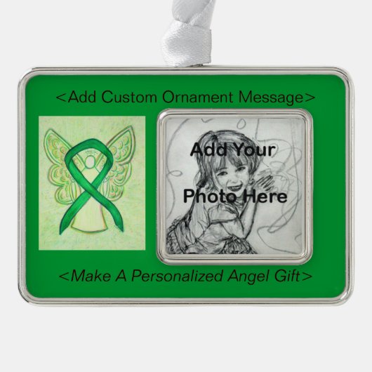 Personalisieren Sie das Green Awareness Ribbon Ang Rahmen-Ornament Silber (Vorderseite)