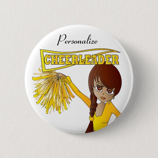 Personalisieren Sie das Niedliche Gelbe Cheerleade Button (Vorderseite)