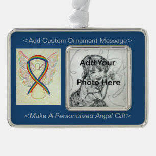 Personalisieren Sie das Rainbow Awareness Angel Or Rahmen-Ornament Silber