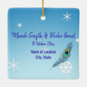 Personalisieren Sie das Wedding Foto Peacock Feath Keramikornament (Rückseite)