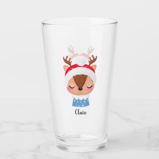 Personalisieren Sie das Weihnachtsschlaf-Rentier-G Glas (Vorderseite)