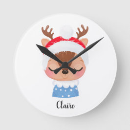 Personalisieren Sie das Weihnachtsschlaf-Rentier-G Runde Wanduhr