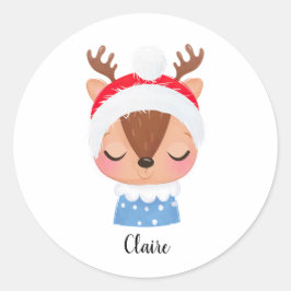 Personalisieren Sie das Weihnachtsschlaf-Rentier-G Runder Aufkleber