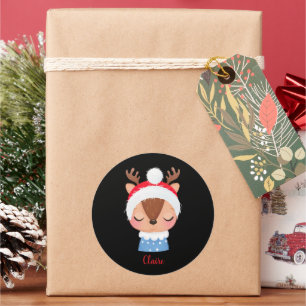 Personalisieren Sie das Weihnachtsschlaf-Rentier-G Runder Aufkleber
