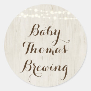Personalisieren Sie den Babynamen - Rustic Baby Sh Runder Aufkleber