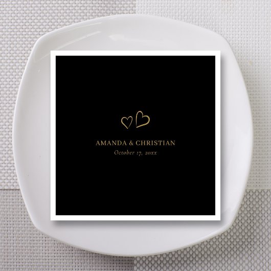 Personalisieren Sie den Black & Gold Heart Wedding Serviette