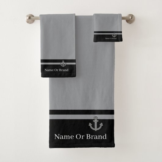 Personalisieren Sie den Black Gray Anchor mit Dopp Badhandtuch Set (Insitu)