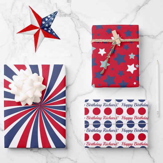 Personalisieren Sie den Namen 4. Juli Red White Bl Geschenkpapier Set