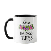 Personalisieren Sie den Namen Floral Badass Nurse